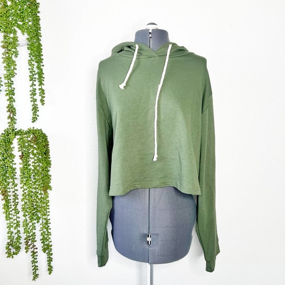 Shein Army Green Hooded Drawstring Crop Sweatshirt Women's Size X-Large XL - Picture 8 of 8